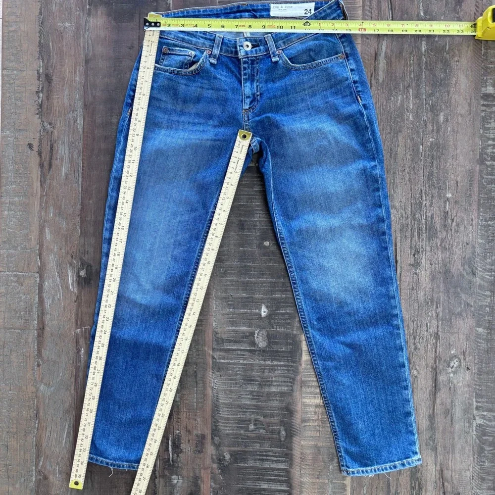 rag & bone Dre Slim Boyfriend Jeans Medium Wash Indigo Size 24 Low Rise Stretch